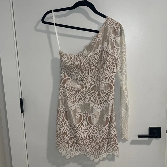 chinese dress ladies Love Divine One-Shoulder Double Strap Mini Dress Lace White– Selfie Leslie